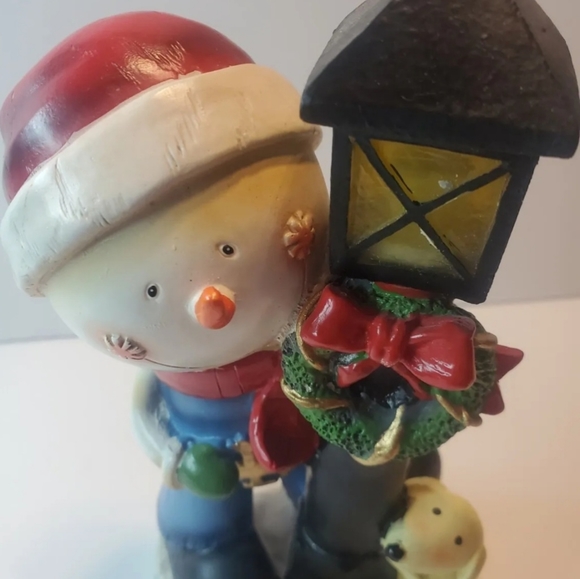 Vintage Tall Snowman & Dog Hugging Antique Lamppost Lighted Resin Figurine 8.5" - Picture 6 of 8